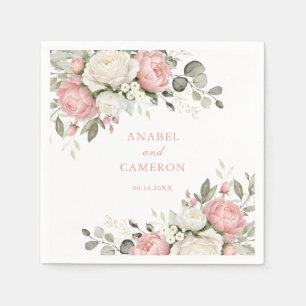 Blumige elegante rosafarbene Grünpflanzen-Hochzeit Serviette