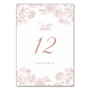Blumige elegante Vintage-Blush-Rosa-Hochzeit Tischnummer