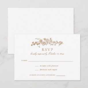 Blumige elegante Vintage-Gold-Toile-Hochzeits-RSVP Einladung