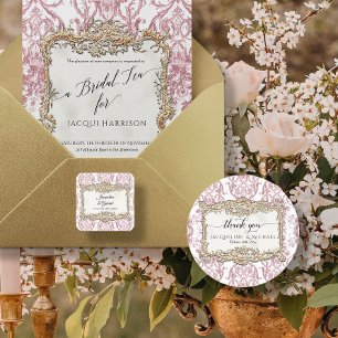 Blumige elegante Vintage-Rosa und Weißgold Danke Runder Aufkleber