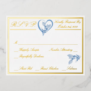 Blumige elegante weiße Hochzeit-RSVP Gold Folie Einladungspostkarte