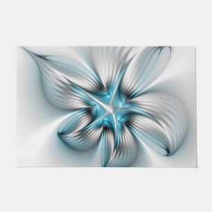 Blumige Eleganz Moderne Abstrakte Blaue Fractal-Ku Fußmatte