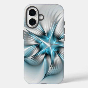 Blumige Eleganz Moderne Abstrakte Blaue Fraktal-Ku iPhone 16 Hülle