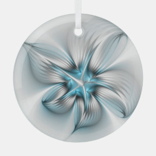Blumige Eleganz Moderne Abstrakte Blaue Fraktal-Ku Ornament Aus Glas