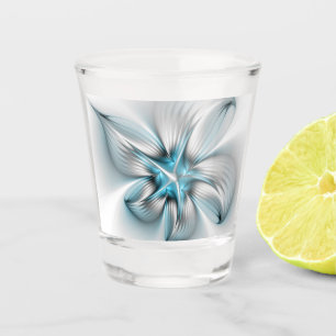 Blumige Eleganz Moderne Abstrakte Blaue Fraktal-Ku Schnapsglas