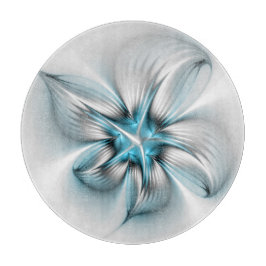 Blumige Eleganz Moderne Abstrakte Blaue Fraktal-Ku Schneidebrett