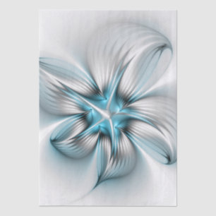 Blumige Eleganz Moderne Abstrakte Blaue Fraktal-Ku Seidenpapier
