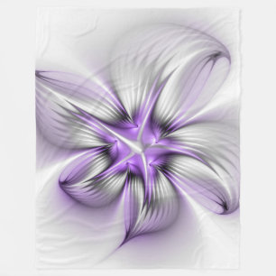 Blumige Eleganz Moderne Abstrakte Violette Fraktal Fleecedecke