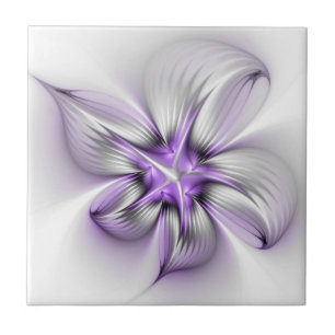 Blumige Eleganz Moderne Abstrakte Violette Fraktal Fliese