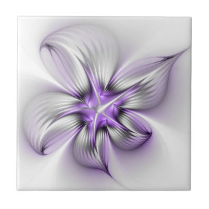 Blumige Eleganz Moderne Abstrakte Violette Fraktal Fliese