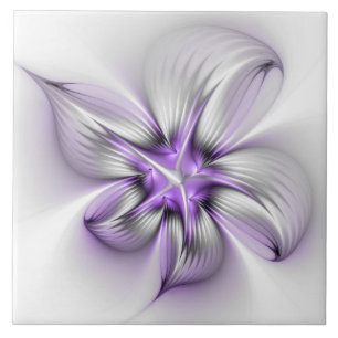 Blumige Eleganz Moderne Abstrakte Violette Fraktal Fliese