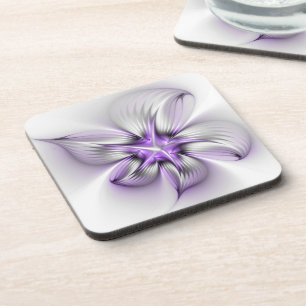 Blumige Eleganz Moderne Abstrakte Violette Fraktal Getränkeuntersetzer