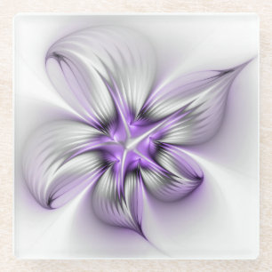Blumige Eleganz Moderne Abstrakte Violette Fraktal Glasuntersetzer