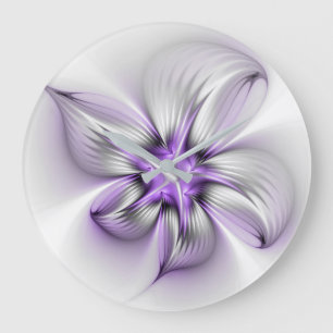 Blumige Eleganz Moderne Abstrakte Violette Fraktal Große Wanduhr