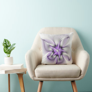 Blumige Eleganz Moderne Abstrakte Violette Fraktal Kissen