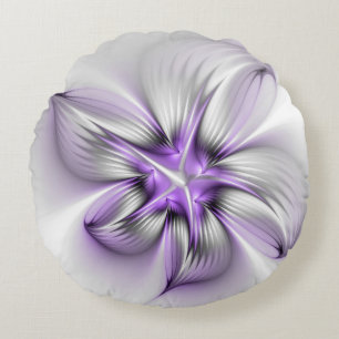 Blumige Eleganz Moderne Abstrakte Violette Fraktal Rundes Kissen