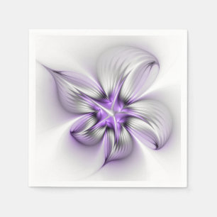 Blumige Eleganz Moderne Abstrakte Violette Fraktal Serviette