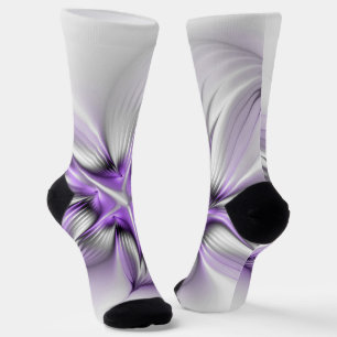 Blumige Eleganz Moderne Abstrakte Violette Fraktal Socken