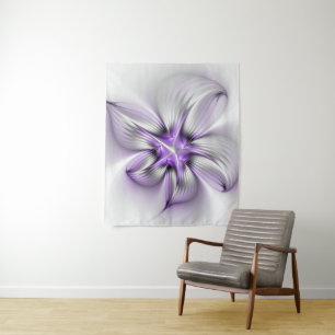 Blumige Eleganz Moderne Abstrakte Violette Fraktal Wandteppich