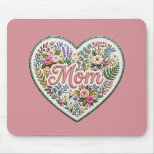 Blumige falsche Stickerei Herz Mutti Mousepad