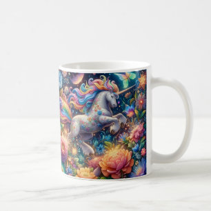 Blumige Fantasie Fee Einhorn Kaffeetasse