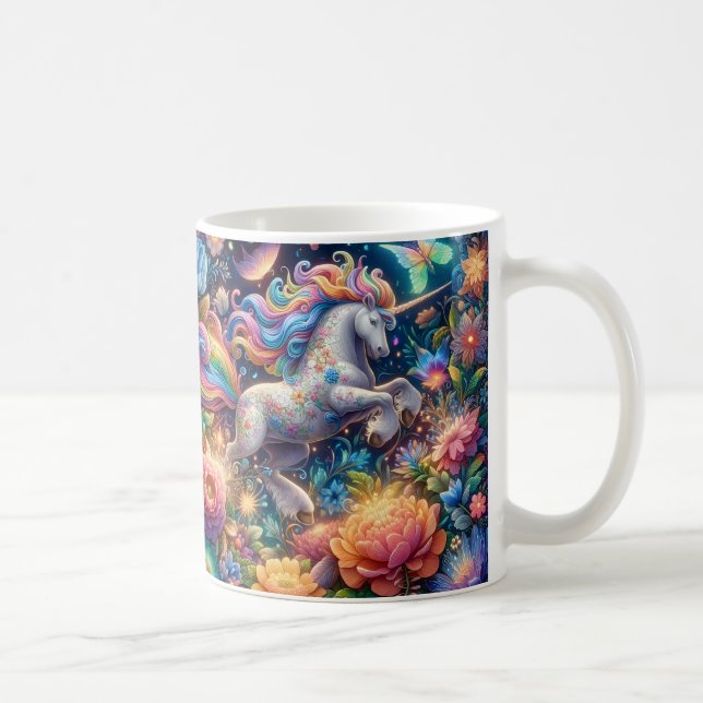Blumige Fantasie Fee Einhorn Kaffeetasse (Rechts)
