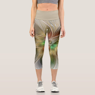 Blumige Fantasie mit modernem abstraktem Gold-Frak Capri Leggings