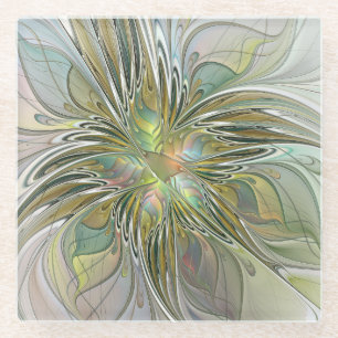 Blumige Fantasie Moderne fraktale Kunst Blume mit Glasuntersetzer