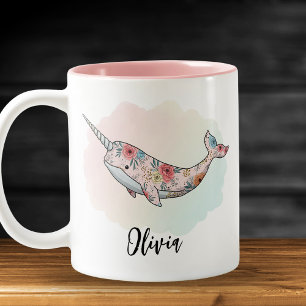 Blumige Fantasie Narwal Zweifarbige Tasse