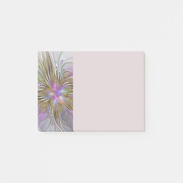 Blumige farbenfrohe abstrakte Fraktale mit Rosa un Post-it Klebezettel (Vorderseite)