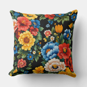 Blumige farbenfrohe ukrainische Volkskunst Kissen