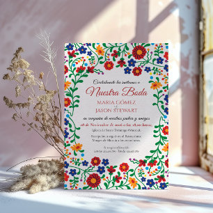 Blumige farbenfrohe Volkskunst Spanische Hochzeit Einladung