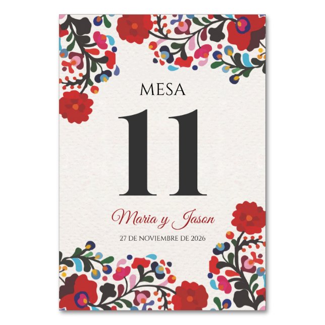 Blumige Farbige Botanische Blumen Spanische Hochze Tischnummer (Vorderseite)