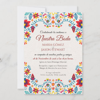 Blumige Farbige Elegante Spanische Hochzeit Einladung