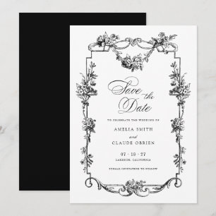 Blumige französische Vintage-Rahmen-Hochzeit Save- Einladung