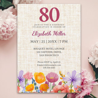 Blumige Gartenparty zum 80. Geburtstag - 80 Jahre  Einladung