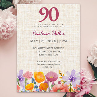 Blumige Gartenparty zum 90. Geburtstag 90 Jahre El Einladung