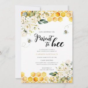 Blumige geschlechtneutrale Babyparty mit Bienen-Mo Einladung