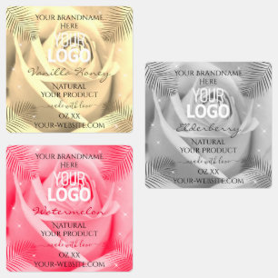 Blumige hellcremefarbene graue rosa Produktetikett Etiketten
