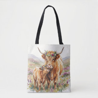 Blumige Highland-Kuh Mutter & Kalb Rustikales Baue