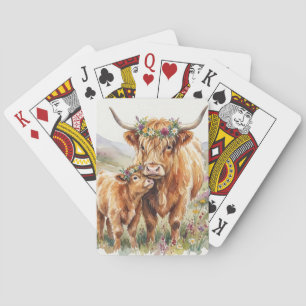 Blumige Highland-Kuh Mutter & Kalb Rustikales Baue Spielkarten