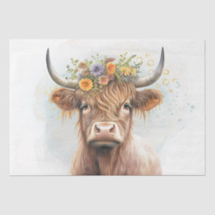 Blumige Highland-Kuh-Wasserfarbe Seidenpapier