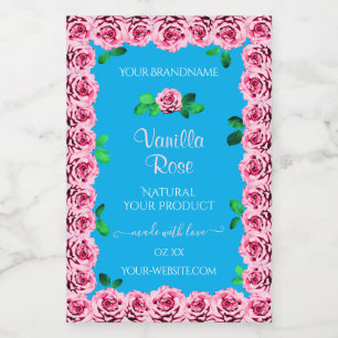 Blumige himmelblaue Produktverpackungslabels rosa  Lebensmitteletikett