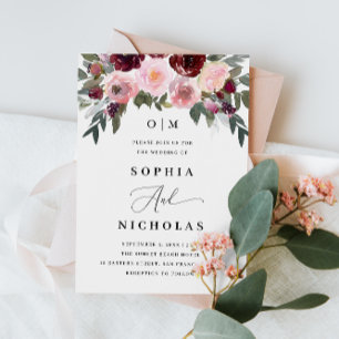 Blumige Hochzeit Aquarell-Rosen-Foto + QR-Code Einladung