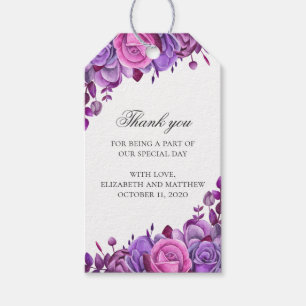 Blumige Hochzeit Danke. Rosa und violette Blumen Geschenkanhänger