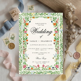 Blumige Hochzeit Elegante Botanische Grenze Vintag Einladung