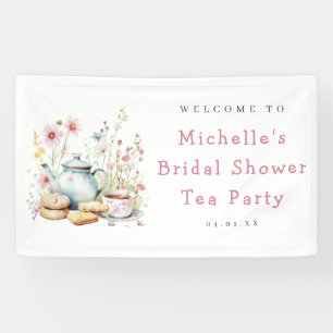 Blumige Hochzeitsdusche-Teeparty-Willkommen Banner