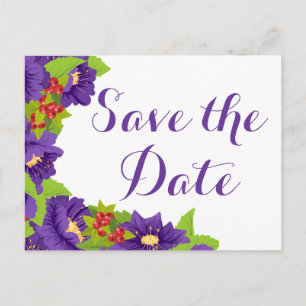 Blumige Hochzeitseinladung Lila Verlobung Postkarte