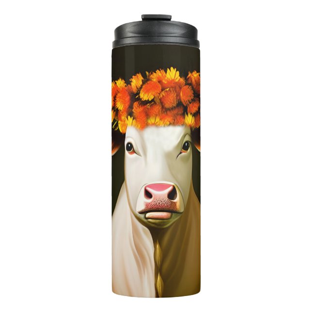 Blumige Kuh Thermosbecher (Vorderseite)