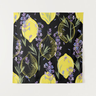 Blumige Lavendel-Limonen Vintage-Illustration Wandteppich